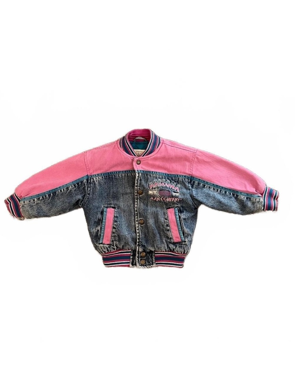 Y2K Arizona Jeans Toddler Girl’s Denim Bomber Pink Trim Jacket Retro Outerwear
